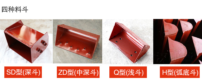 四種料斗Q型(淺斗)、H型(弧底斗)、ZD型(中深斗)SD型(深斗)展示圖